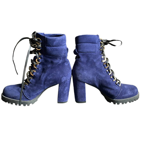 NWOT Stuart Weitzman Womens Lace-Up Shackleton Boots Size 6.5US Navy Blue - Picture 7 of 11